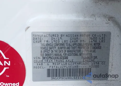 2019 Nissan Kicks Sr z USA, uszkodzony, nr VIN 3N1CP5CUXKL523300